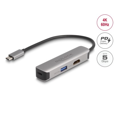 Delock USB Type-C™ Adapter to HDMI 4K 60 Hz with USB Type-A and USB Type-C™ Data + PD 92 W