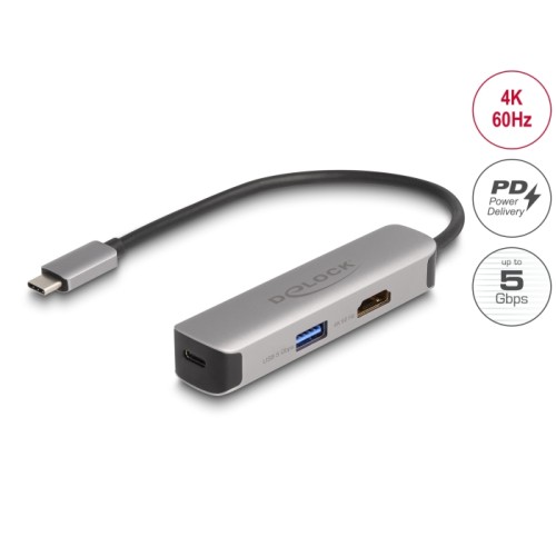 Delock USB Type-C™ Adapter to HDMI 4K 60 Hz with USB Type-A and USB Type-C™ Data + PD 92 W