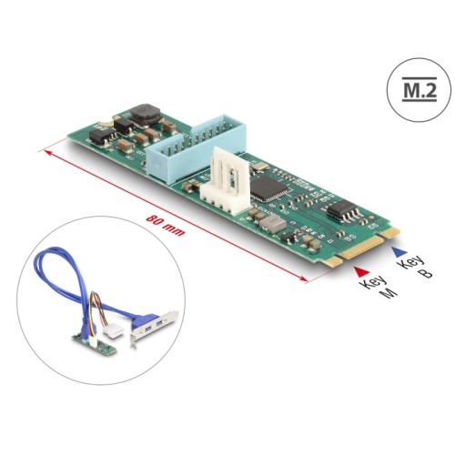 Delock Converter M.2 Key B+M male to 2 x USB 5 Gbps Type-A female with 50 cm cable