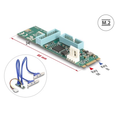Delock Converter M.2 Key B+M male to 4 x USB 5 Gbps Type-A female with 50 cm cable