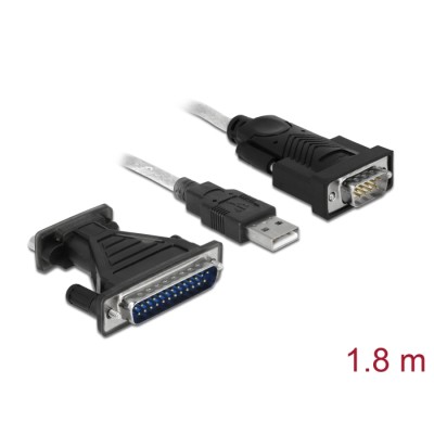 Delock Adapter USB 2.0 Type-A  1 x Serial DB9 RS-232 + Adapter DB25