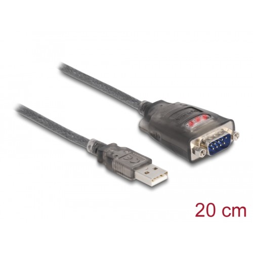 Delock Adapter USB 2.0 Type-A to 1 x Serial RS-232 D-Sub 9 pin male with nuts with 3 x LED 0.2 m