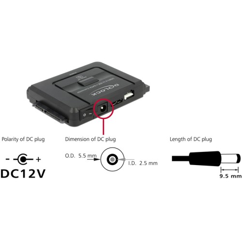 Delock Converter USB 3.0 > SATA 6 Gb/s / IDE 40 pin / IDE 44 pin with backup function