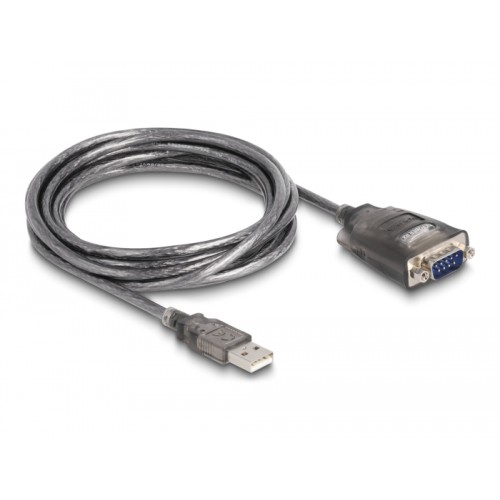 Delock Adapter USB 2.0 Type-A to 1 x Serial RS-232 D-Sub 9 pin male with nuts with 3 x LED 3 m