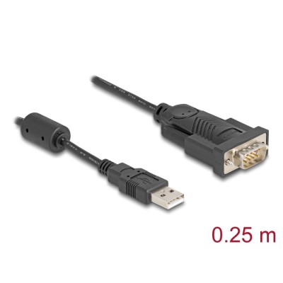 Delock Adapter USB 2.0 Type-A to 1 x Serial RS-232 D-Sub 9 pin male with ferrite core 0.25 m