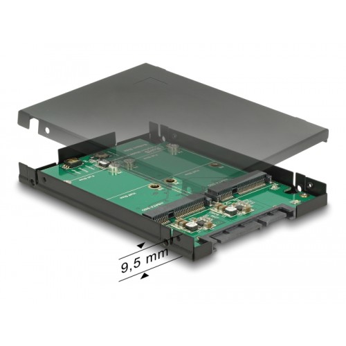 Delock 2.5″ Converter SATA 22 pin > 2 x mSATA with RAID with Enclosure