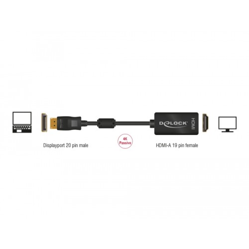 Delock Adapter DisplayPort 1.2 male  HDMI female 4K Passive black