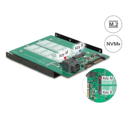 Delock 3.5″ Converter SATA 22 pin / SFF-8643 NVMe  1 x M.2 Key M + 1 x M.2 Key B