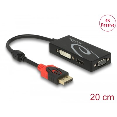 Delock Adapter DisplayPort 1.2 male  VGA / HDMI / DVI female 4K Passive black