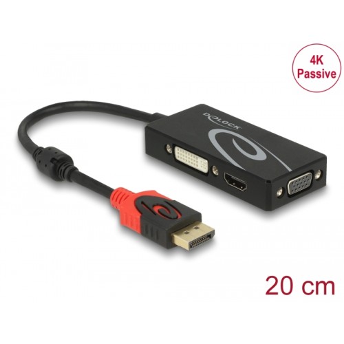 Delock Adapter DisplayPort 1.2 male  VGA / HDMI / DVI female 4K Passive black