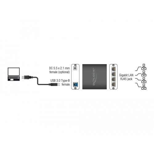 Delock USB Type-B Network Adapter Gigabit LAN 4 x RJ45