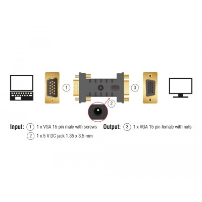 Delock Adapter VGA male > VGA female EDID Emulator 2