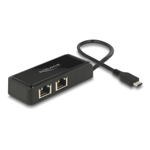 Delock Adapter SuperSpeed USB (USB 3.1 Gen 1) with USB Type-C™ male > 2 x Gigabit LAN 10/100/1000 Mbps