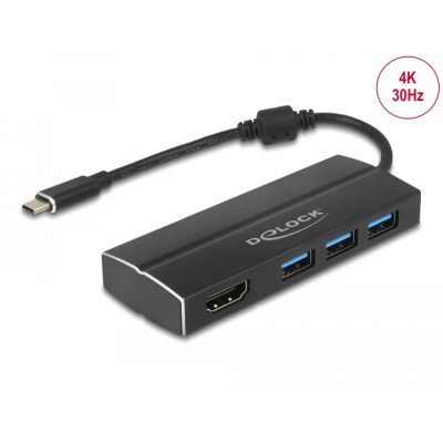 Delock USB 5 Gbps Adapter USB Type-C™ to 3 x USB 5 Gbps Type-A Hub + 1 x HDMI (DP Alt Mode) 4K 30 Hz