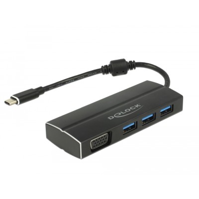 Delock USB 3.1 Gen 1 Adapter USB Type-C™ to 3 x USB 3.0 Type-A Hub + 1 x VGA (DP Alt Mode)