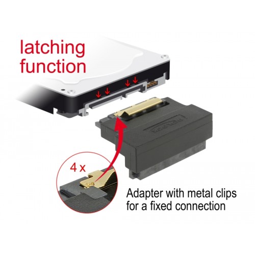 Delock Adapter SATA 22 pin receptacle with latch to plug - angled down
