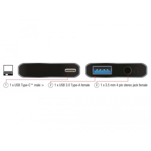 Delock Audio Adapter USB Type-C™ male - Stereo Jack female 3.5 mm + USB 3.0 A female