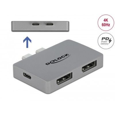 Delock Dual DisplayPort Adapter with 4K 60 Hz and PD 3.0 for MacBook