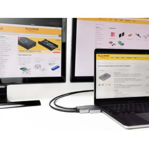 Delock Dual DisplayPort Adapter with 4K 60 Hz and PD 3.0 for MacBook