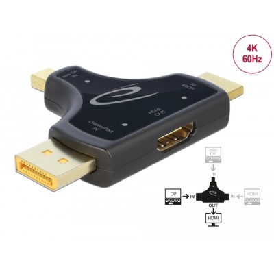 Delock 3 in 1 Monitor Adapter with HDMI / DisplayPort / mini DisplayPort in to HDMI out with 4K 60 Hz