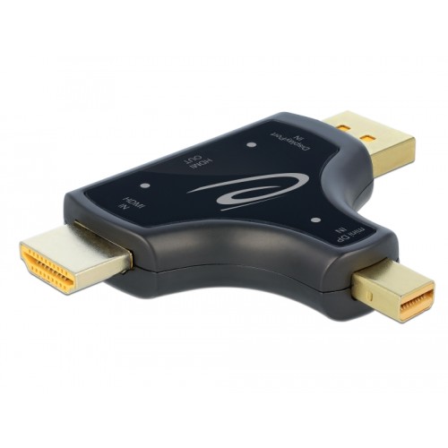 Delock 3 in 1 Monitor Adapter with HDMI / DisplayPort / mini DisplayPort in to HDMI out with 4K 60 Hz