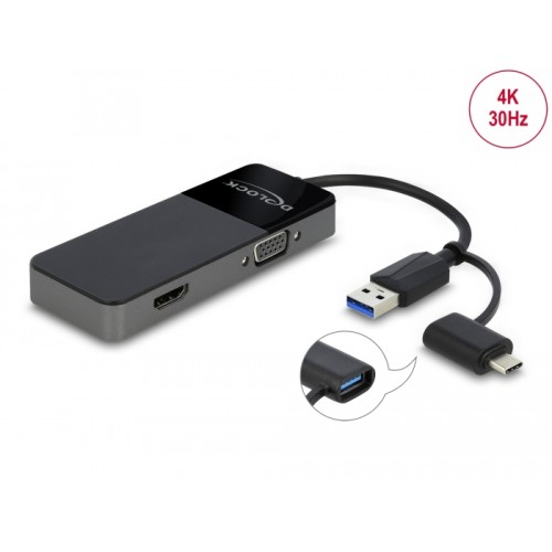 Delock USB 3.2 Gen 1 Adapter to 4K HDMI + VGA with Splitter function