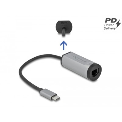 Delock USB Type-C™ Adapter to Gigabit LAN with Power Delivery port grey
