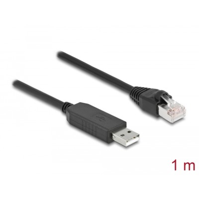 Delock Serial Connection Cable with FTDI chipset, USB 2.0 Type-A male to RS-232 RJ45 male 1 m black