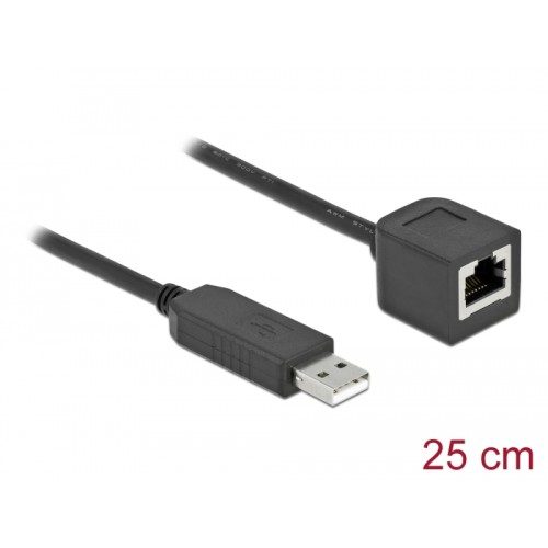 Delock Serial Connection Cable with FTDI chipset, USB 2.0 Type-A male to RS-232 RJ45 female 25 cm black