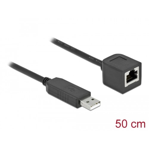 Delock Serial Connection Cable with FTDI chipset, USB 2.0 Type-A male to RS-232 RJ45 female 50 cm black