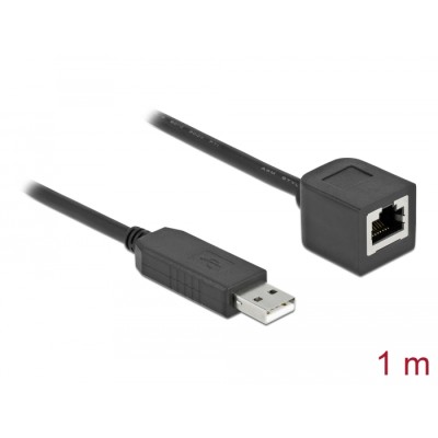 Delock Serial Connection Cable with FTDI chipset, USB 2.0 Type-A male to RS-232 RJ45 female 1 m black