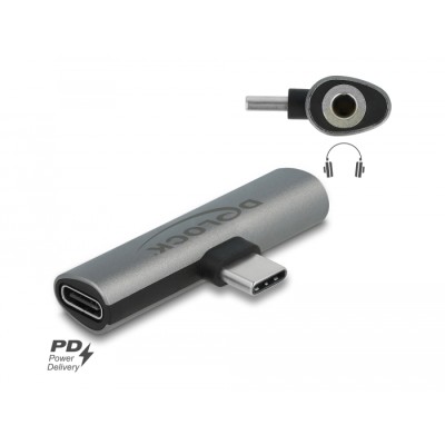 Delock Audio Adapter USB Type-C™ to Stereo Jack female and USB Type-C™ PD grey