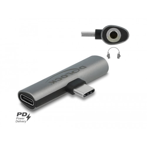 Delock Audio Adapter USB Type-C™ to Stereo Jack female and USB Type-C™ PD grey