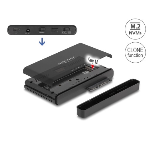 Delock USB Type-C™ Converter for 1 x M.2 NVMe SSD + 1 x SATA SSD / HDD with Clone Function