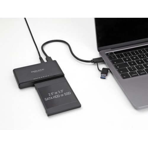 Delock USB Type-C™ Converter for 1 x M.2 NVMe SSD + 1 x SATA SSD / HDD with Clone Function