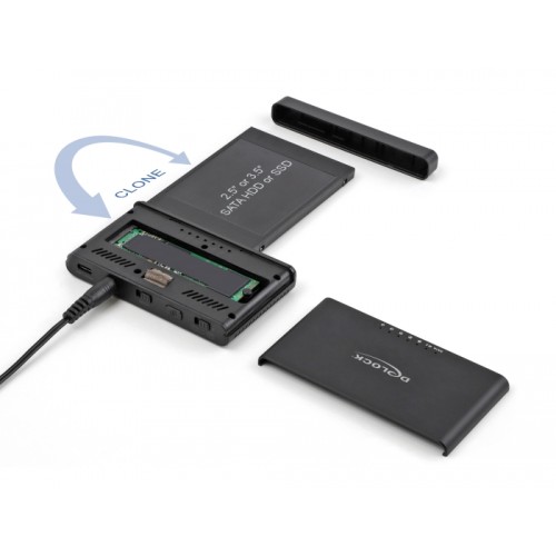 Delock USB Type-C™ Converter for 1 x M.2 NVMe SSD + 1 x SATA SSD / HDD with Clone Function