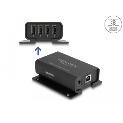 Delock 4 Port USB 2.0 Isolator Hub with 5 kV Isolation for data lines