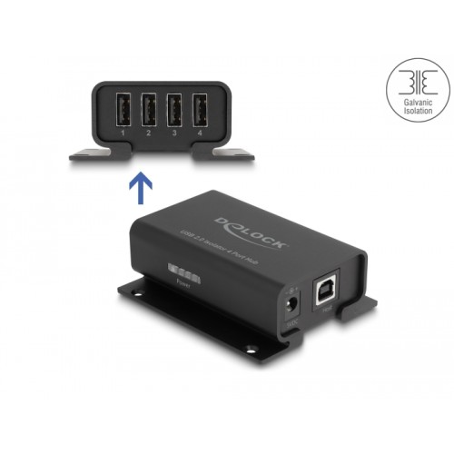 Delock 4 Port USB 2.0 Isolator Hub with 5 kV Isolation for data lines