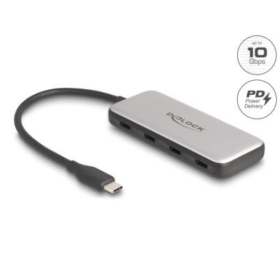 Delock USB 10 Gbps USB Type-C™ Hub with 4 x USB Type-C™ female and PD 85 Watt