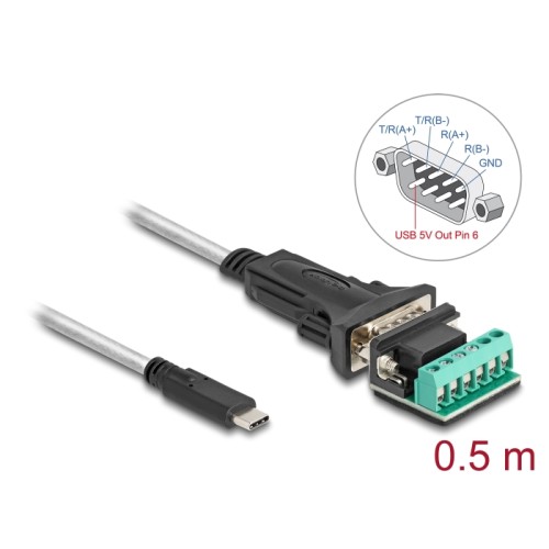 Delock Adapter USB Type-C™ to 1 x Serial RS-422/485 male with 6 pin terminal block 5 V 0.5 m
