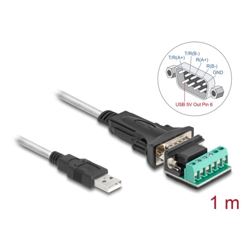 Delock Adapter USB 2.0 Type-A to 1 x Serial RS-422/485 male with 6 pin terminal block 5 V 1 m