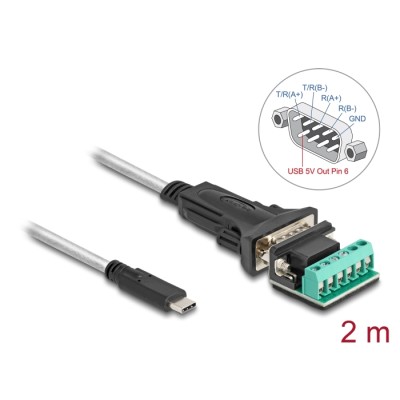 Delock Adapter USB 2.0 Type-C™ to 1 x Serial RS-422/485 male with 6 pin terminal block 5 V 2 m