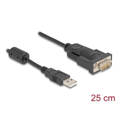 Delock Adapter USB 2.0 Type-A to 1 x Serial RS-232 D-Sub 9 pin male with ferrite core 0.25 m