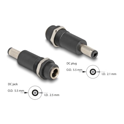 Delock Adapter DC 5.5 x 2.5 mm female to DC 5.5 x 2.1 mm male