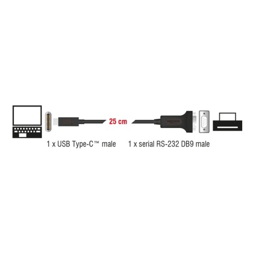 Delock Adapter USB Type-C™ to 1 x Serial RS-232 D-Sub 9 pin male with nuts 25 cm