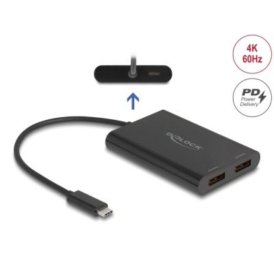 Delock Adapter USB Type-C™ to 2 x DisplayPort 4K 60 Hz with DisplayLink® graphics and USB PD