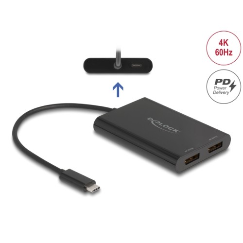 Delock Adapter USB Type-C™ to 2 x DisplayPort 4K 60 Hz with DisplayLink® graphics and USB PD