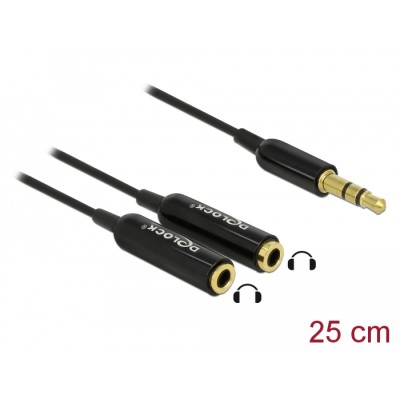 Delock Cable audio splitter stereo jack male 3.5 mm 3 pin > 2 x stereo jack female 3.5 mm 3 pin 25 cm