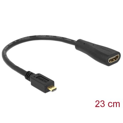 Delock Cable High Speed HDMI with Ethernet - HDMI Micro-D male > HDMI-A female 23 cm