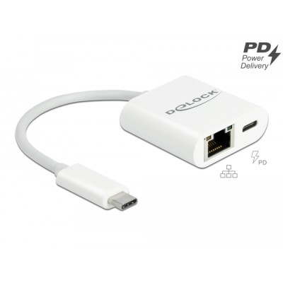Delock USB Type-C™ Adapter to Gigabit LAN 10/100/1000 Mbps with Power Delivery port white